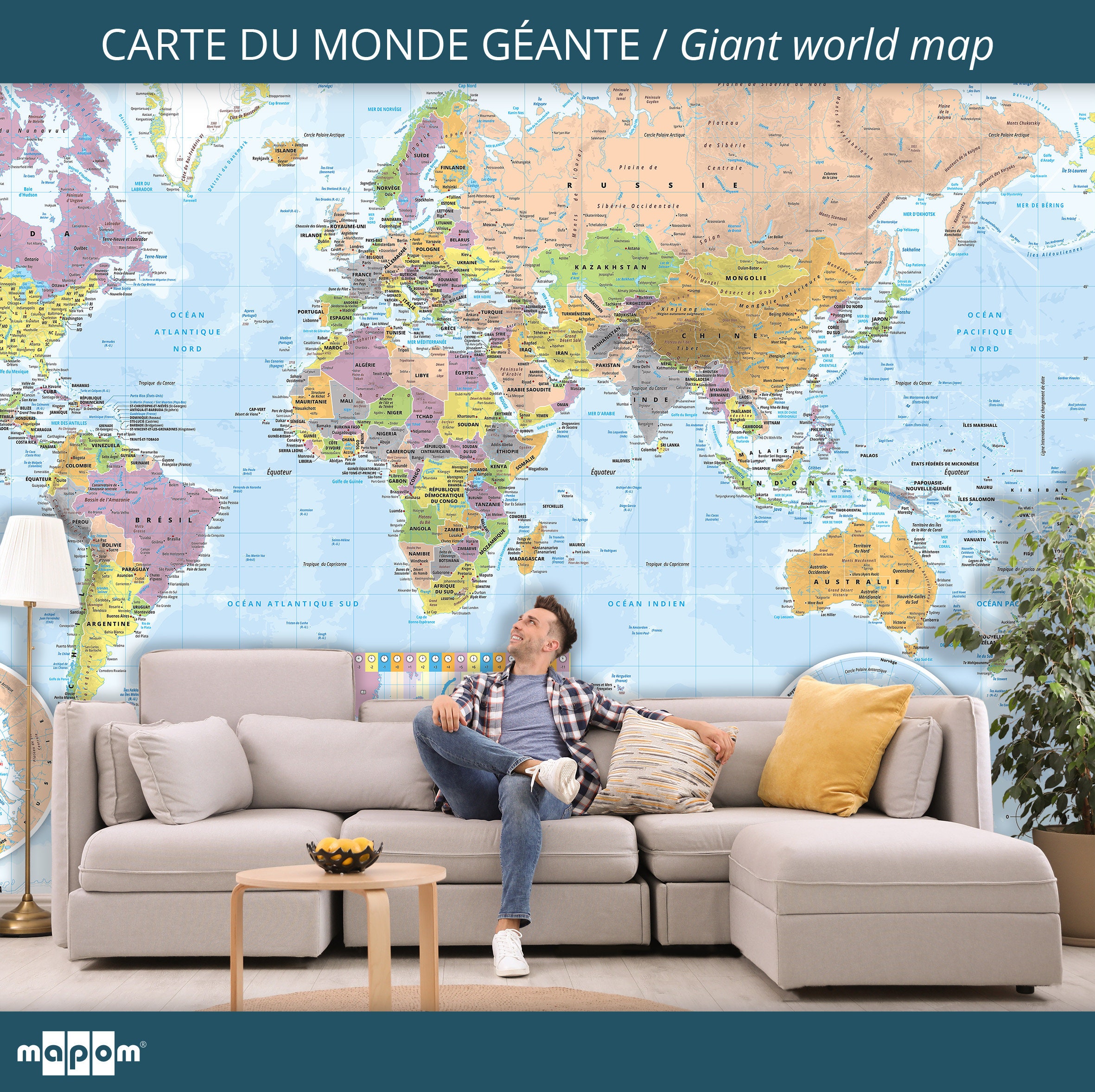 Affiche de la carte du monde géant international Maps & ndash; Mega-Map of  The World & ndash; Lamination avant - 48 x 78