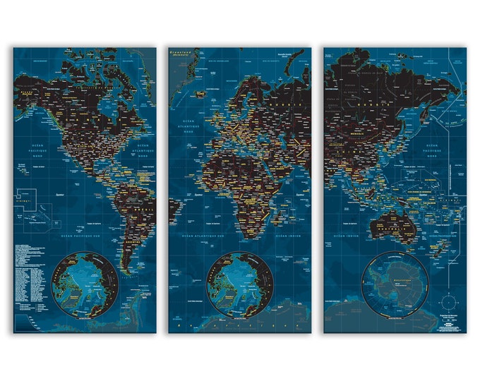 Triptych of the World NIGHT ambiance by Mapom® (Posters to frame or Fine Arts paintings)