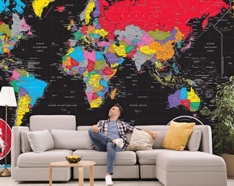 Giant World Map COLOR & BLACK (9 sizes of wallpaper or custom wallpaper) by Mapom®