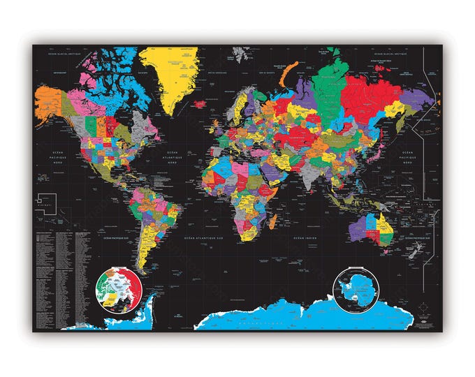 World map BLACK COLOR style, by Mapom France