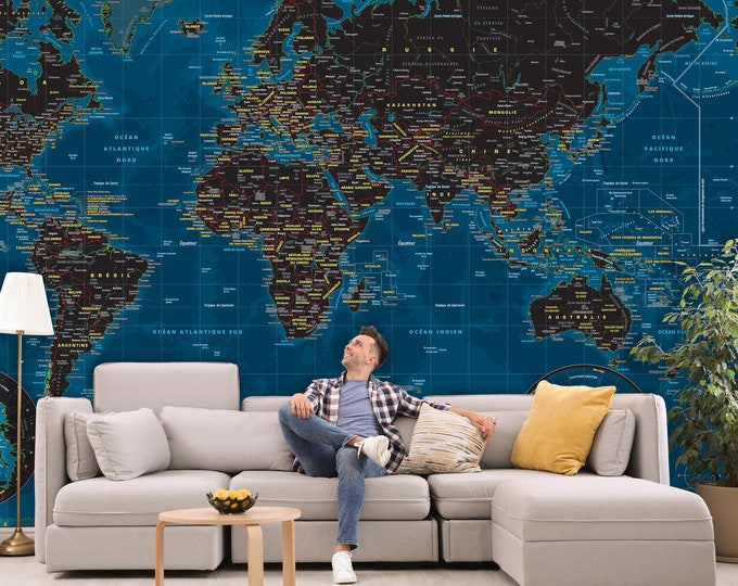 Giant World Map NIGHT (9 sizes of wallpaper or custom wallpaper) by Mapom®