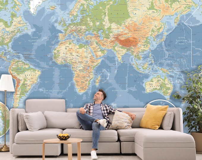 Giant CLASSIC World Map (9 sizes of wallpaper or custom wallpaper) by Mapom®