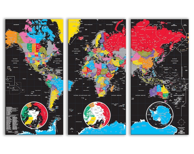 Triptych of the World ambiance COLOR & BLACK by Mapom® (Posters to frame or Fine Arts paintings)