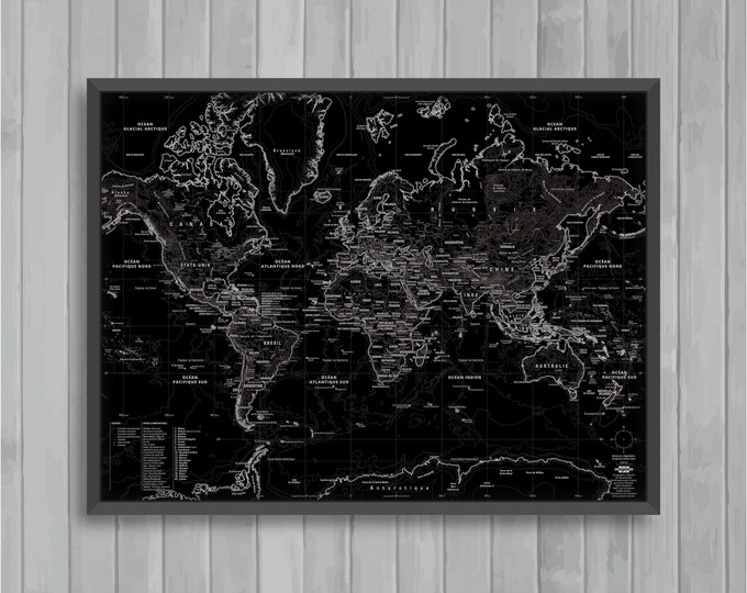 Simplified World Map DARK NIGHT by Mapom®