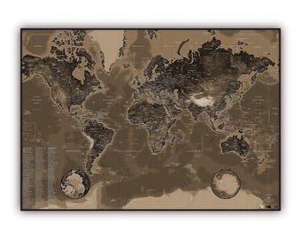 World map SEPIA style, by Mapom France