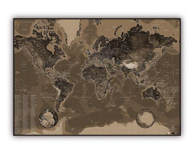 World map SEPIA style, by Mapom France