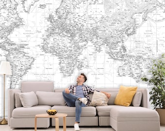 Giant WHITE World Map (9 sizes of wallpaper or custom wallpaper) by Mapom®