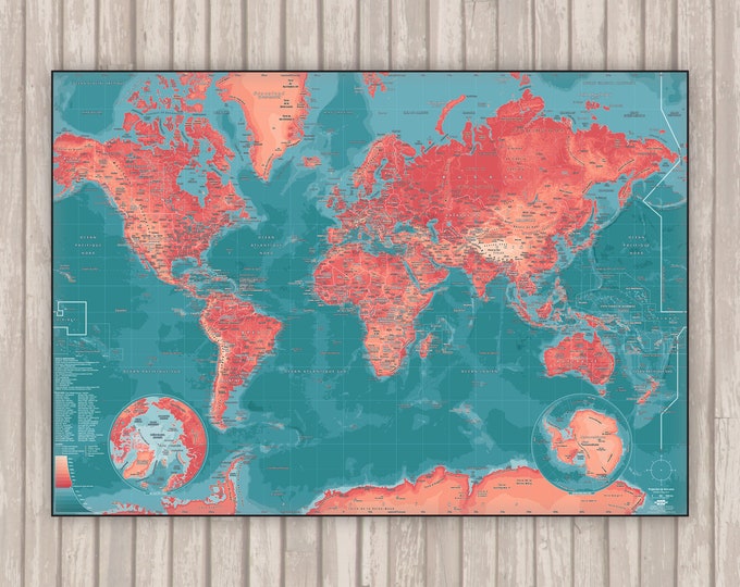 Detailed world map CORAL REEF by Mapom®