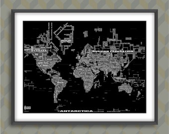 BLACK & WHITE Typographic World Map by Mapom®