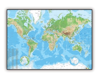 World map RELIEF style, by Mapom France