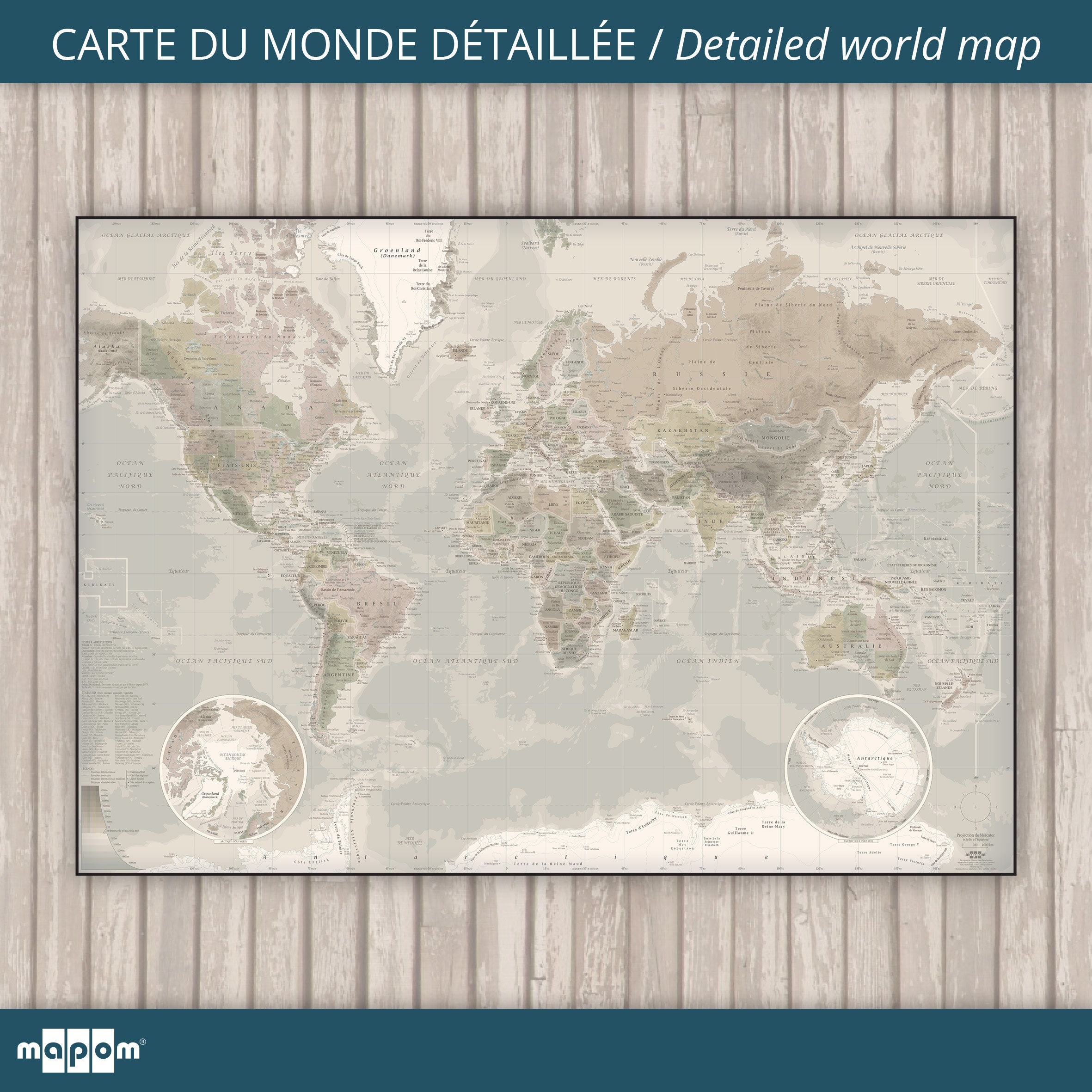 Carte Du Monde Détaillée Old Par Mapom®