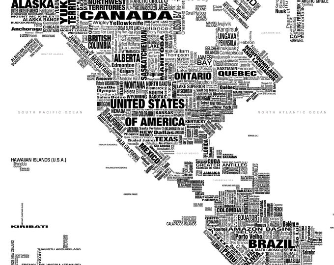 WHITE & BLACK Typographic World Map by Mapom®