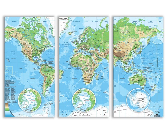 Triptych of the World ambiance RELIEF by Mapom® (Posters to frame or Fine Arts paintings)
