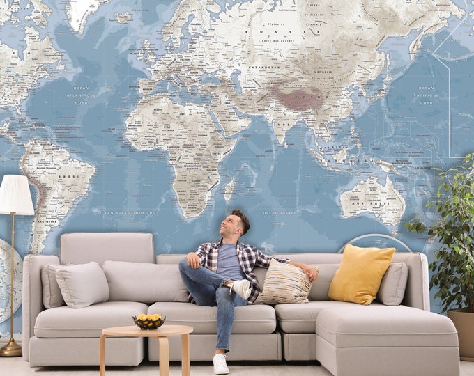 TRENDLY giant World Map (9 sizes of wallpaper or custom wallpaper) by Mapom®