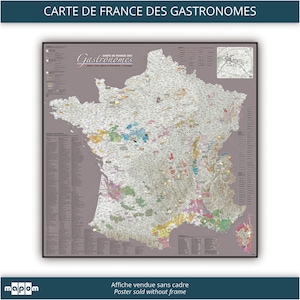 Carte de France des VINS, FROMAGES, GASTRONOMES par Mapom, ambiance Mastic, mise à jour 2024