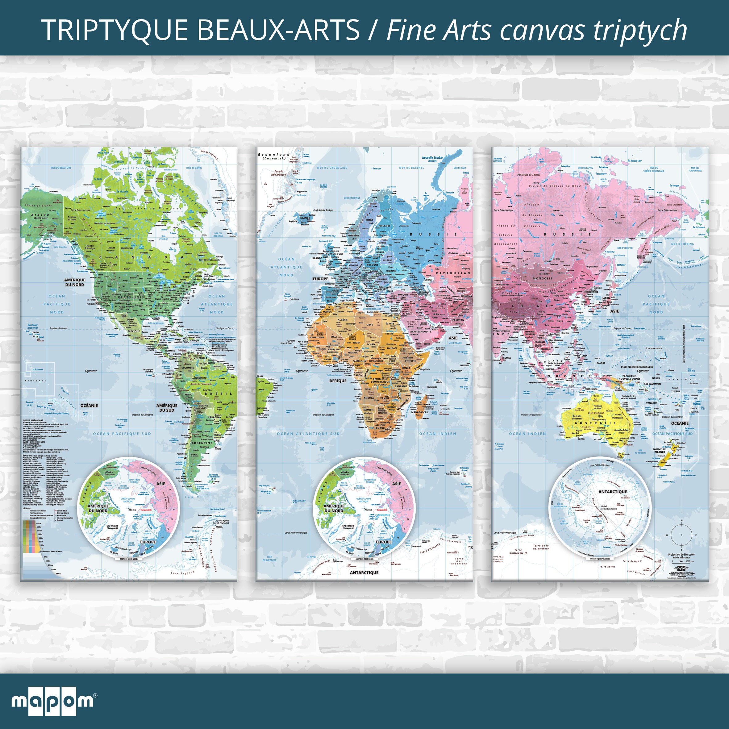 Triptyque Beaux-Arts Continents Par Mapom®