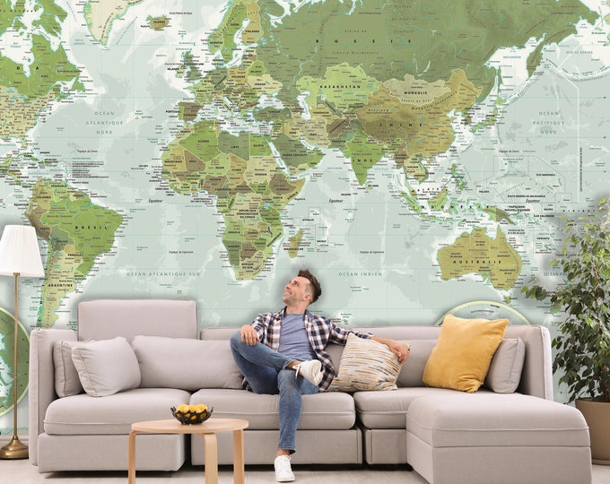 Giant GREEN World Map (9 sizes of wallpaper or custom wallpaper) by Mapom®