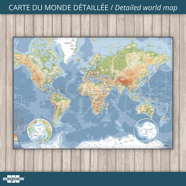 Carte du Monde détaillée CLASSIC par Mapom®