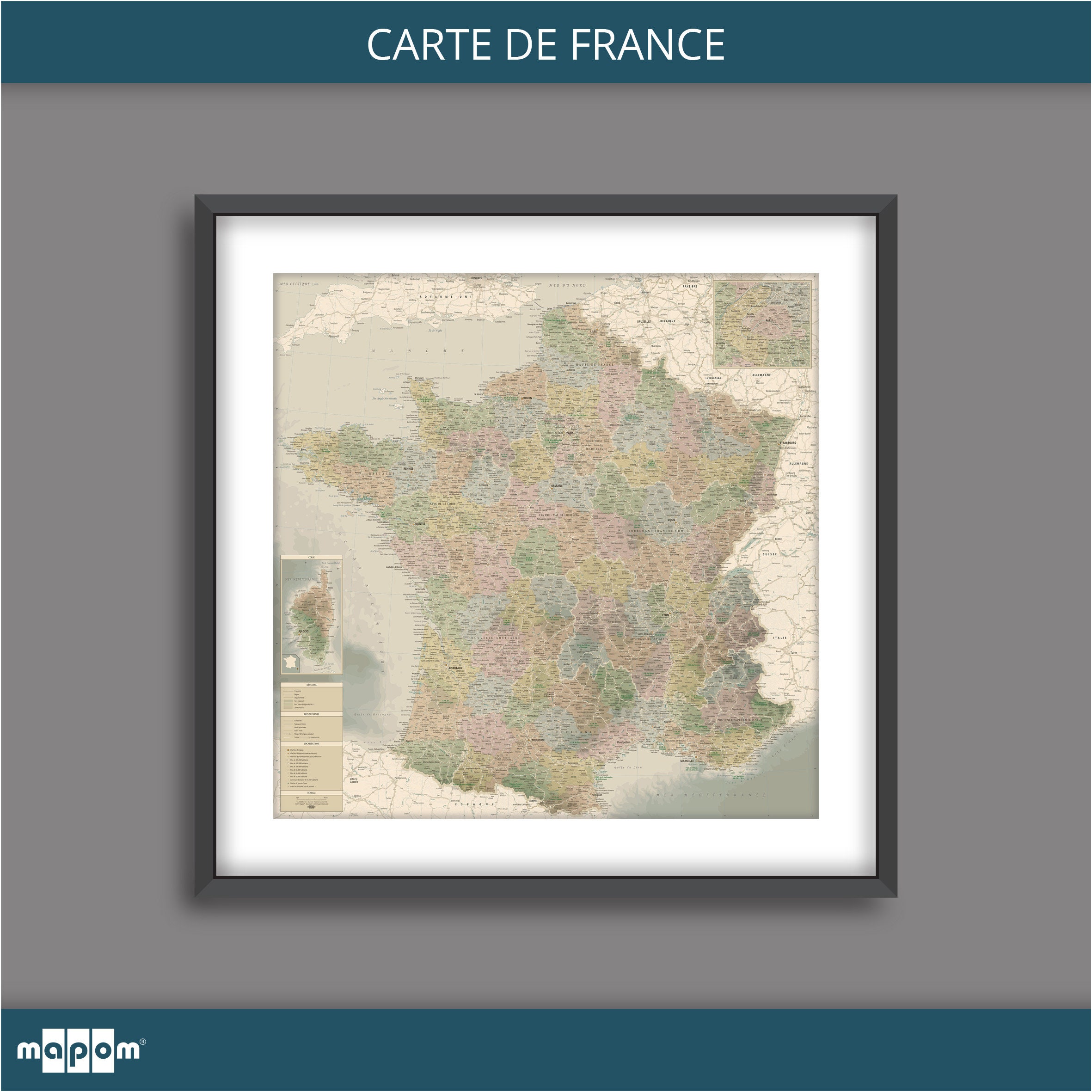 Carte de France Antique Par Mapom®