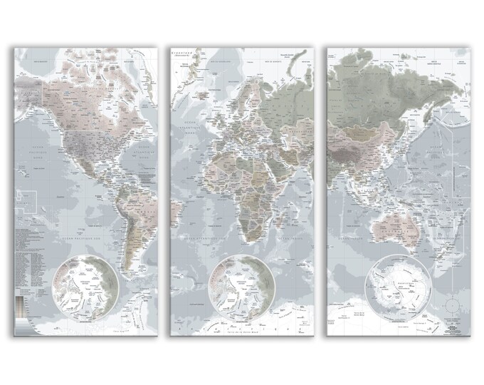 Triptych of the World atmosphere SOFT by Mapom® (Posters to frame or Fine Arts paintings)