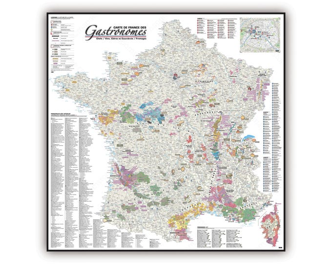Gastonomic Map of France CLASSIC style, by Mapom France