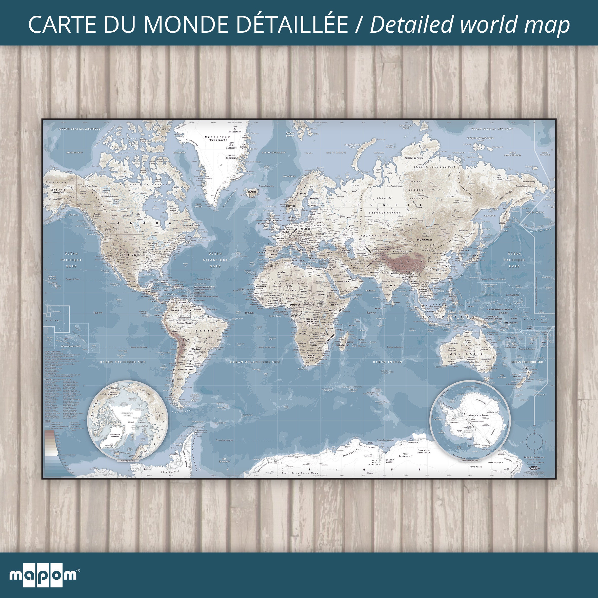 Carte Du Monde Détaillée Trendly Par Mapom®