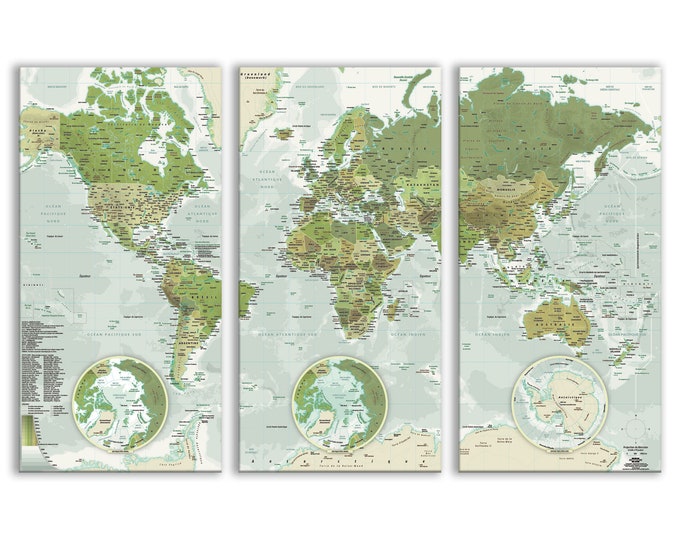 Triptych of the World GREEN atmosphere by Mapom® (Posters to frame or Fine Arts paintings)