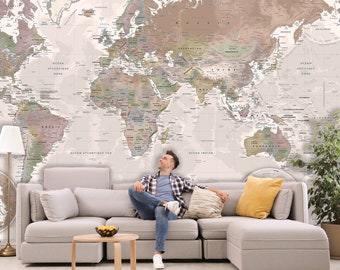 Giant VINTAGE World Map (9 sizes of wallpaper or custom wallpaper) by Mapom®