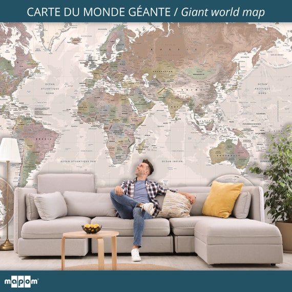 Giant VINTAGE World Map 9 Sizes of Wallpaper or Custom Wallpaper