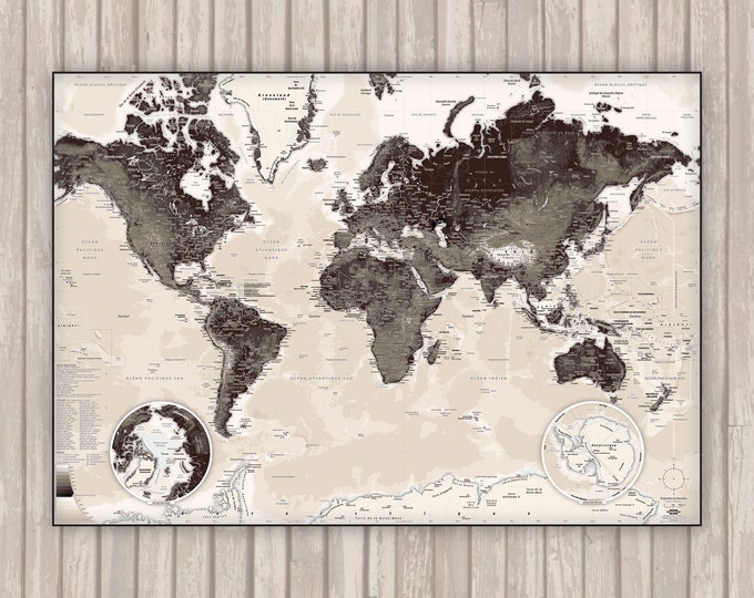 Detailed world map COFFEE CREAM by Mapom®