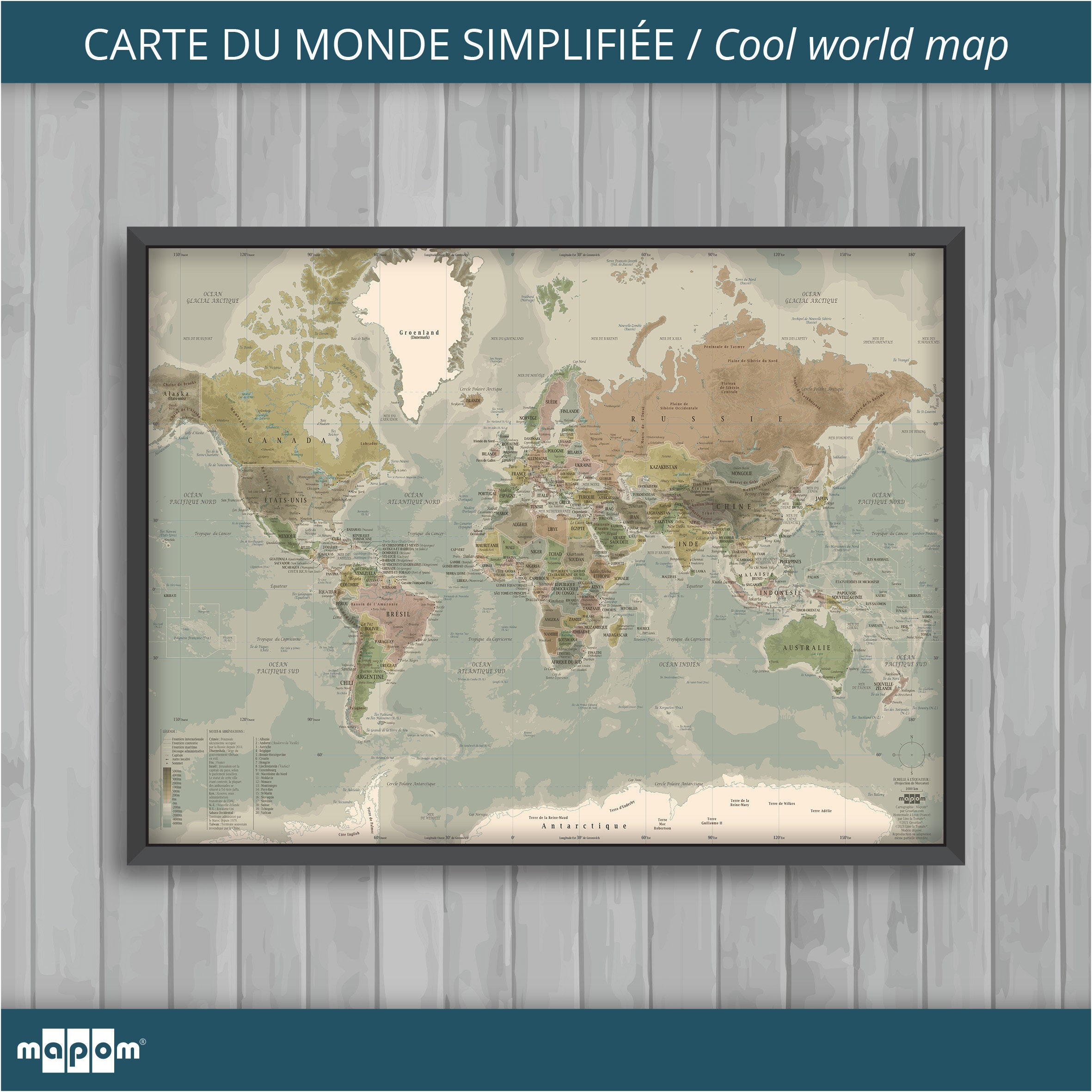 Carte Du Monde Simplifiée Antic Par Mapom®