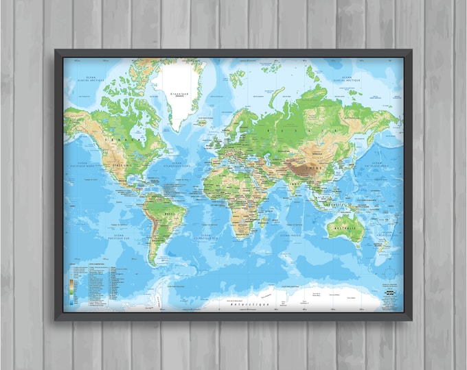 Simplified World Map RELIEF by Mapom®