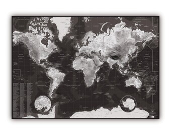 World map WHITE & BLACK style, by Mapom France