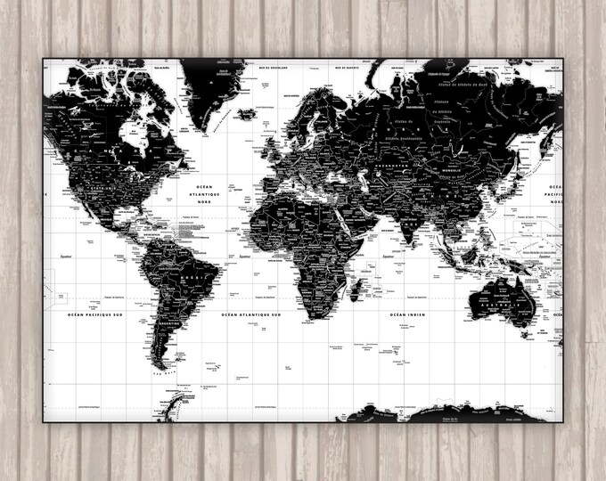 Detailed world map BLACK & WHITE by Mapom®