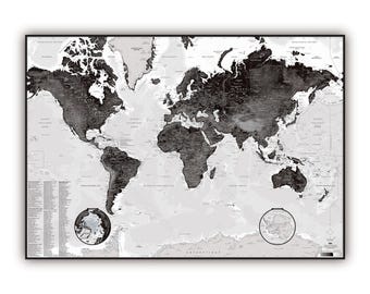 World map BLACK & WHITE style, by Mapom France
