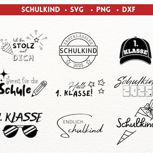 School Cone SVG, 1st Grade Schulkind 2025 Lettering Bundle– First Day of School svg dxf png – Cool German Back to School Cut File