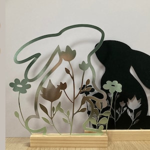 Decorazione per la casa di Pasqua felice, coniglietto pasquale con fiore svg, file dxf per macchina da taglio, file plotter. Coniglio con fiori.