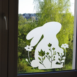 Fenster Aufkleber, Osterhase mit Blume, Osterhase mit Blume, dxf Datei für Schneidemaschine, Plotterdatei. Design für Holzbausteine.