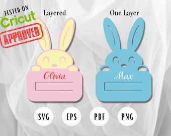 Easter bunny money holder, name tags for gifts, svg file for cricut, layered cutting file for plotter.