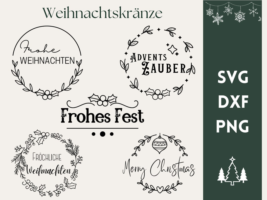 Christmas Wreath Bundle of 5 Designs SVG PNG DXF German - Etsy