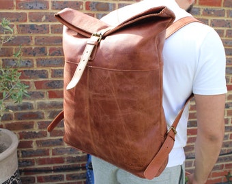 Leather Backpack, Brown Leather Backpack, Rucksack, Men Leather Backpack, Gifts for him, boys, Full Grain Genuine Leather 29.5