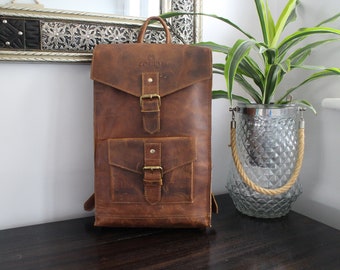 Vintage Style Leather Backpack Rucksack x