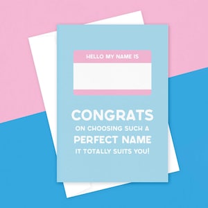 Carte de changement de nom—Bonjour je m'appelle—Trans, LGBT+, Fête, Carte d'anniversaire, Alternative—