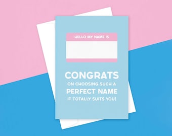 Name Change Card—Hello My Name Is—Trans, LGBT+, Celebration, Birthday Card, Alternative—