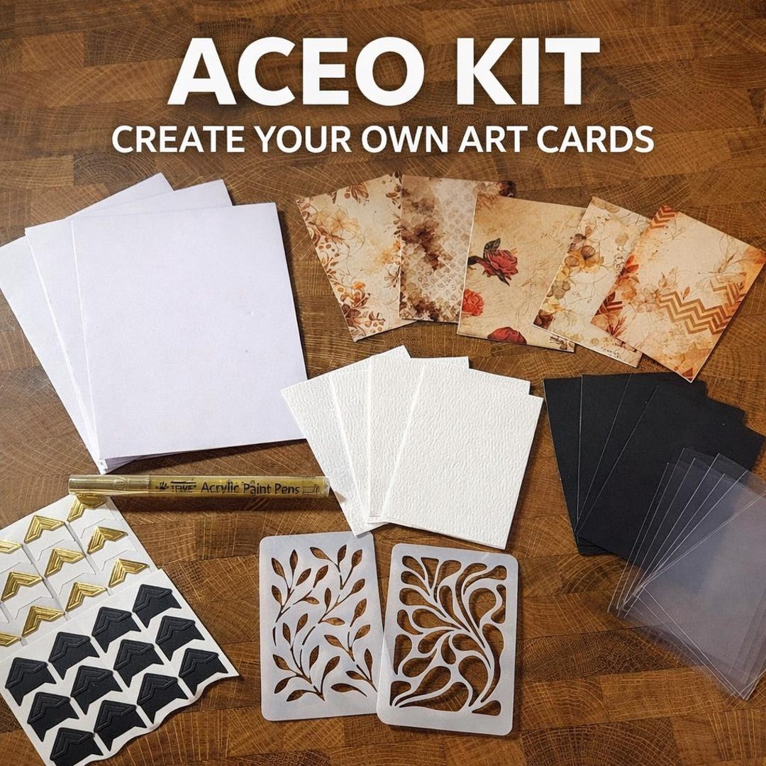 ACEO Starter Kit | Art Card Kit 2.5x3.5 | Mixed Media Kit With Stencils ...