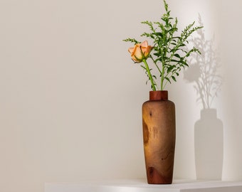 Blumenvase Unikat aus Upcycling Holz mit Glasröhrchen Vasen für frische Blumen, Holzvase Unikat Wohndeko und Geschenk