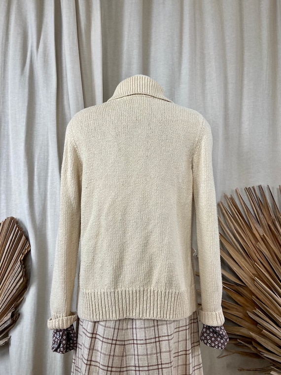 Cotton fisherman rib knit cardigan in ivory white - image 7