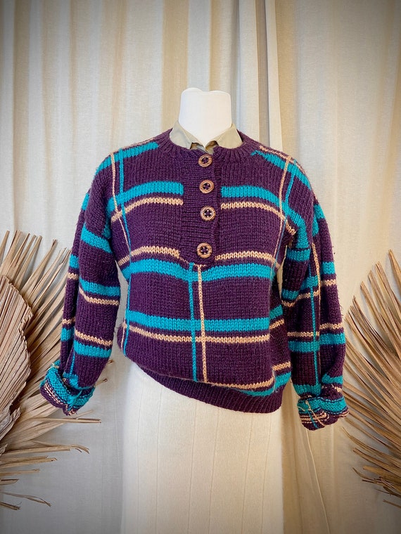 Fisherman slouchy knit crewneck sweater colorbloc… - image 3