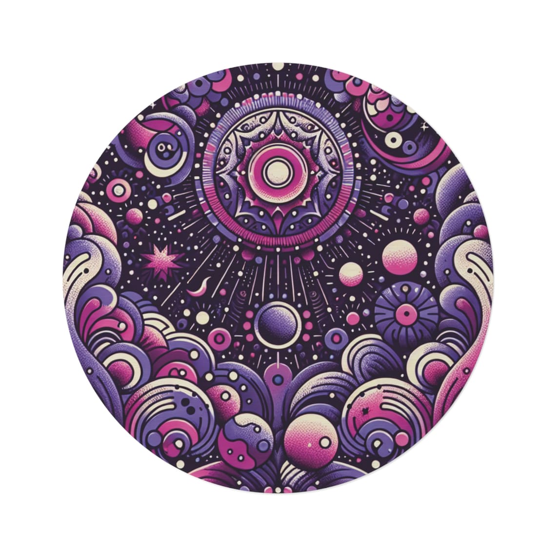 Pink Rug Circle Pattern Round Rug Purple Pink Rug, Circle Rug, Lounge Rug, Bedroom Rug, Retro ...