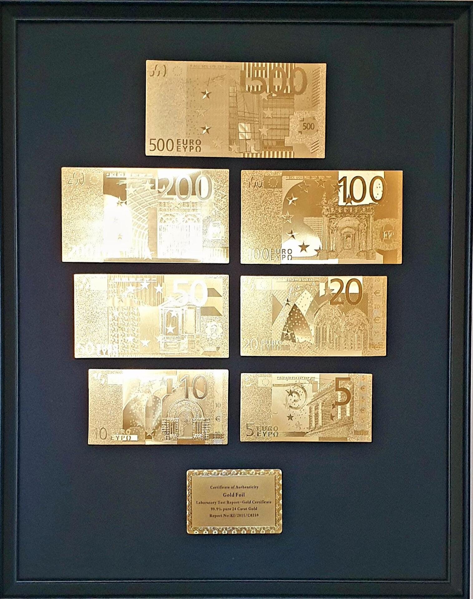 Set of 7 Euro Golden Banknotes in a Frame - Replica - Etsy